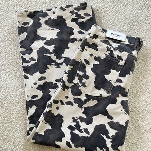 Refrain Luxe Cow print Denim Black and White Patterned Jeans wide leg 9/29